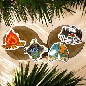 NEW 4 Camping / Wanderlust / Tent / Camp Fire / Beach Waterproof Vinyl Stickers